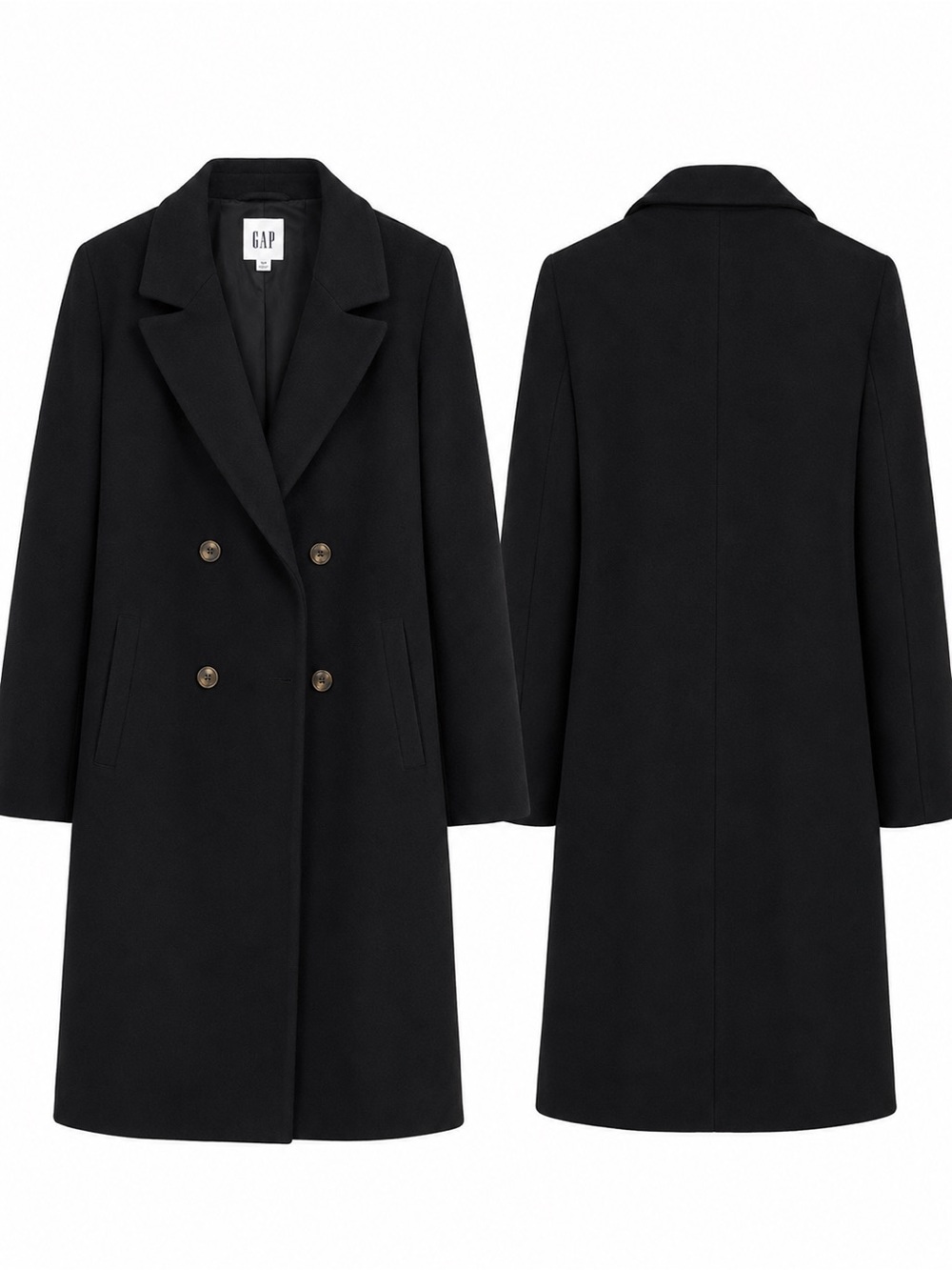 NWOT. GAP Black Double-Breasted Peacoat. Size XXL